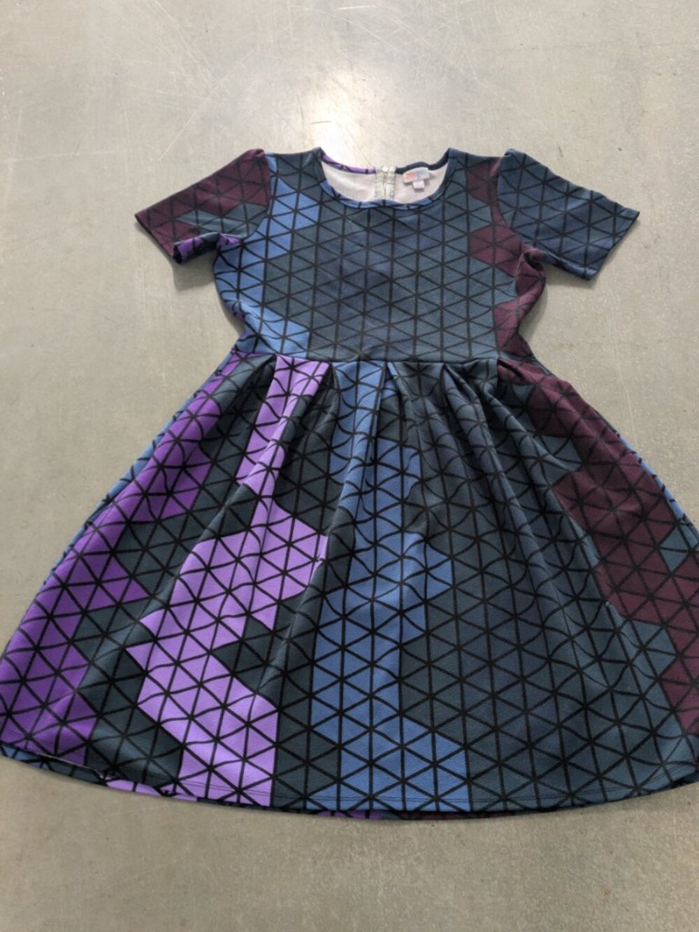 LuLaRoe Geometric Pattern Short Sleeve A Line Purple, Blue, Green, Rust-Large